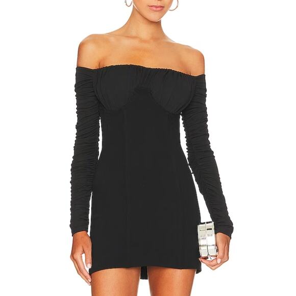 NBD Black Off Shoulder Mini Dress SMALL Cocktail Bustier Bodycon Revolve $248 - Picture 1 of 8